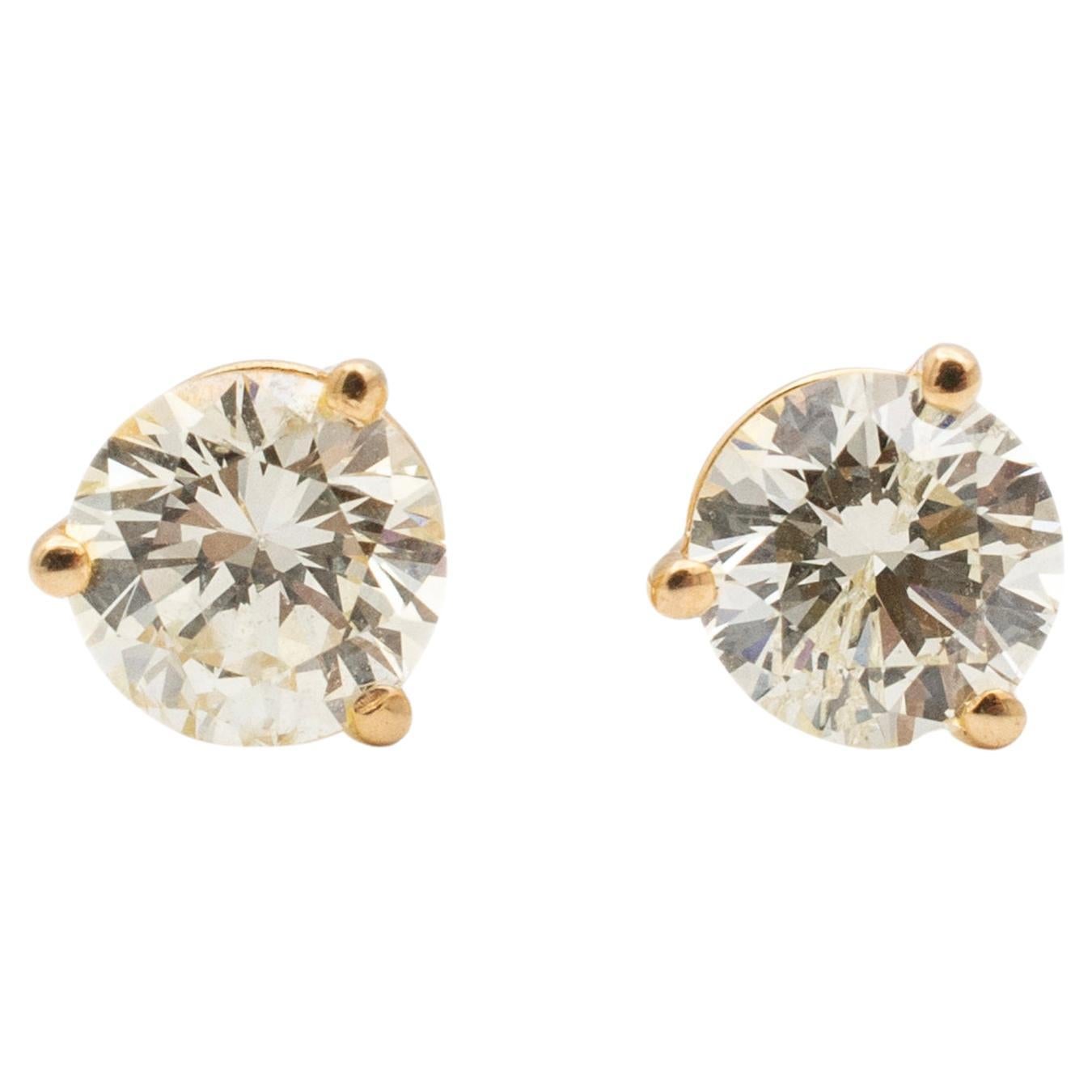 18K Yellow Gold 3-Prong Martini Diamond Stud Earrings