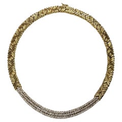 18 Karat Gelbgold 3 Reihe Diamant-Tennis-Halskette 7,07 Gesamtkaratgewicht