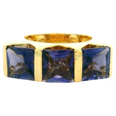 18k Yellow Gold 3 Square Cut Bar Channel Set Iolite Substantial Band Ring