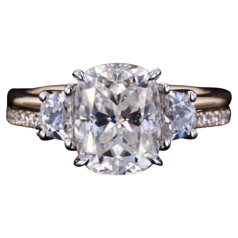 Customizable 18K Yellow Gold 3 stone Diamonds Engagement Ring, Bridal Diamond Wedding Ring For