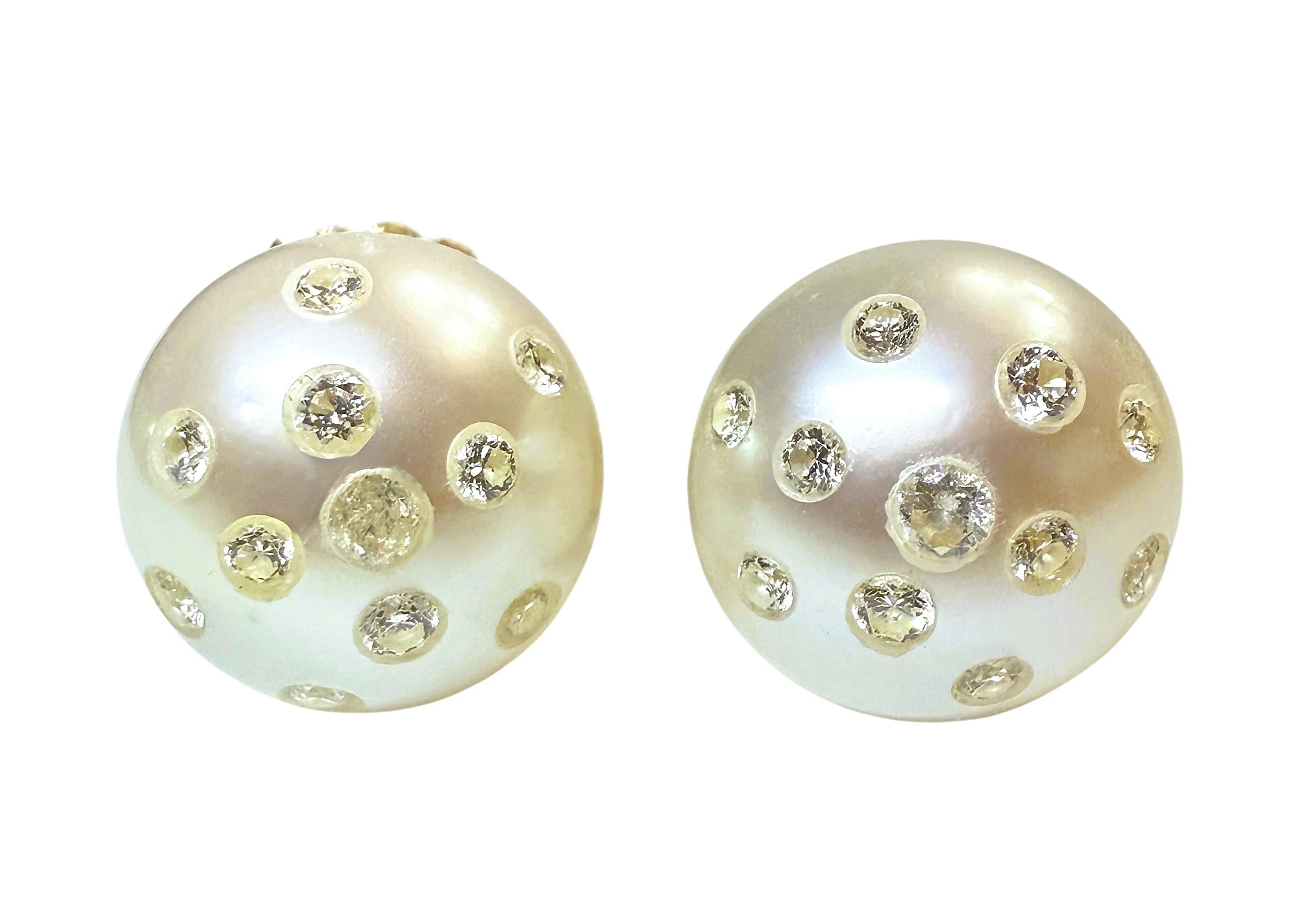 Art déco Boucles d'oreilles en or jaune 18K avec diamant de 0,30 carat et perle d'eau douce en vente