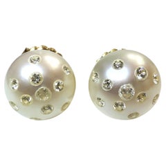 18K Yellow Gold .30 Carat Diamond & Freshwater Pearl Stud Earrings