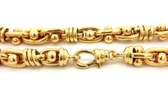 18k Yellow Gold 30" Long Substantial Open Link w/ Bead Ball Wrap Chain Necklace