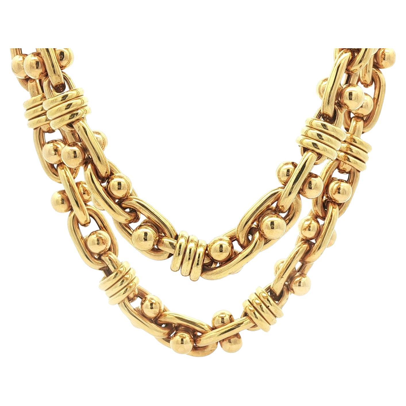 18k Gelbgold 30" lange substanzielle offene Link w / Perle Ball Wrap Kette Halskette im Angebot