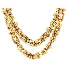 18k Gelbgold 30" lange substanzielle offene Link w / Perle Ball Wrap Kette Halskette