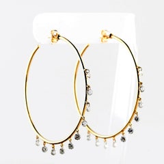 18 Karat Yellow Gold 3.00 Carat 20 Diamond Stones Outside Hoop Earrings 10.85g