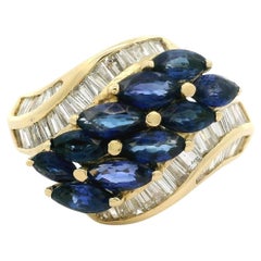 18k Yellow Gold 3.02ctw Marquise Sapphire & Baguette Diamond Bypass Style Ring