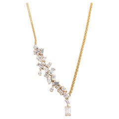 18k Yellow Gold 3.03 Total Carat White Diamond Trellis Necklace
