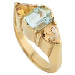 18K Yellow Gold 3.0ct Aquamarine and Citrine Ring MF16-020926