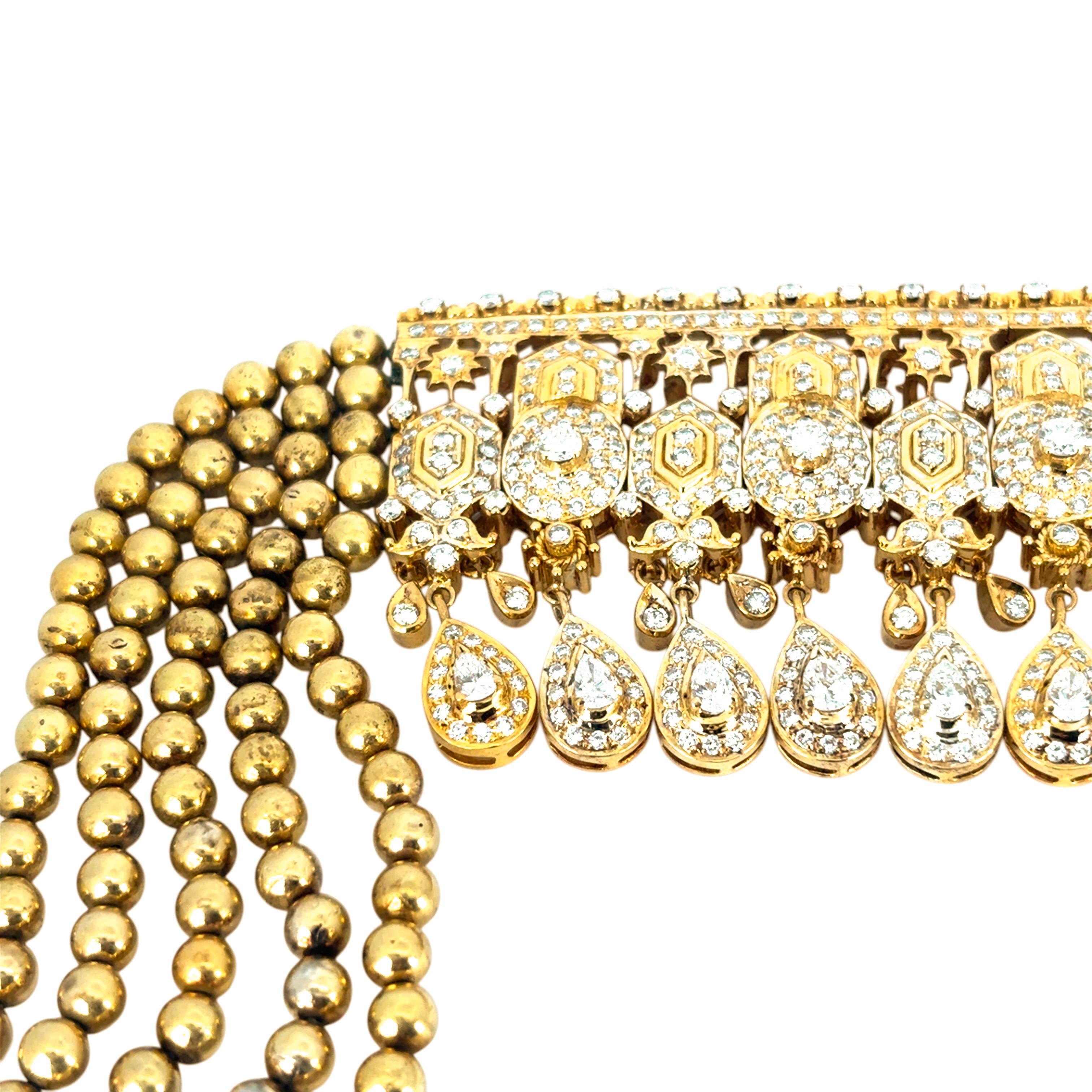 Collana girocollo indiana a più file in oro giallo 18k con diamanti da 30 carati in vendita 5