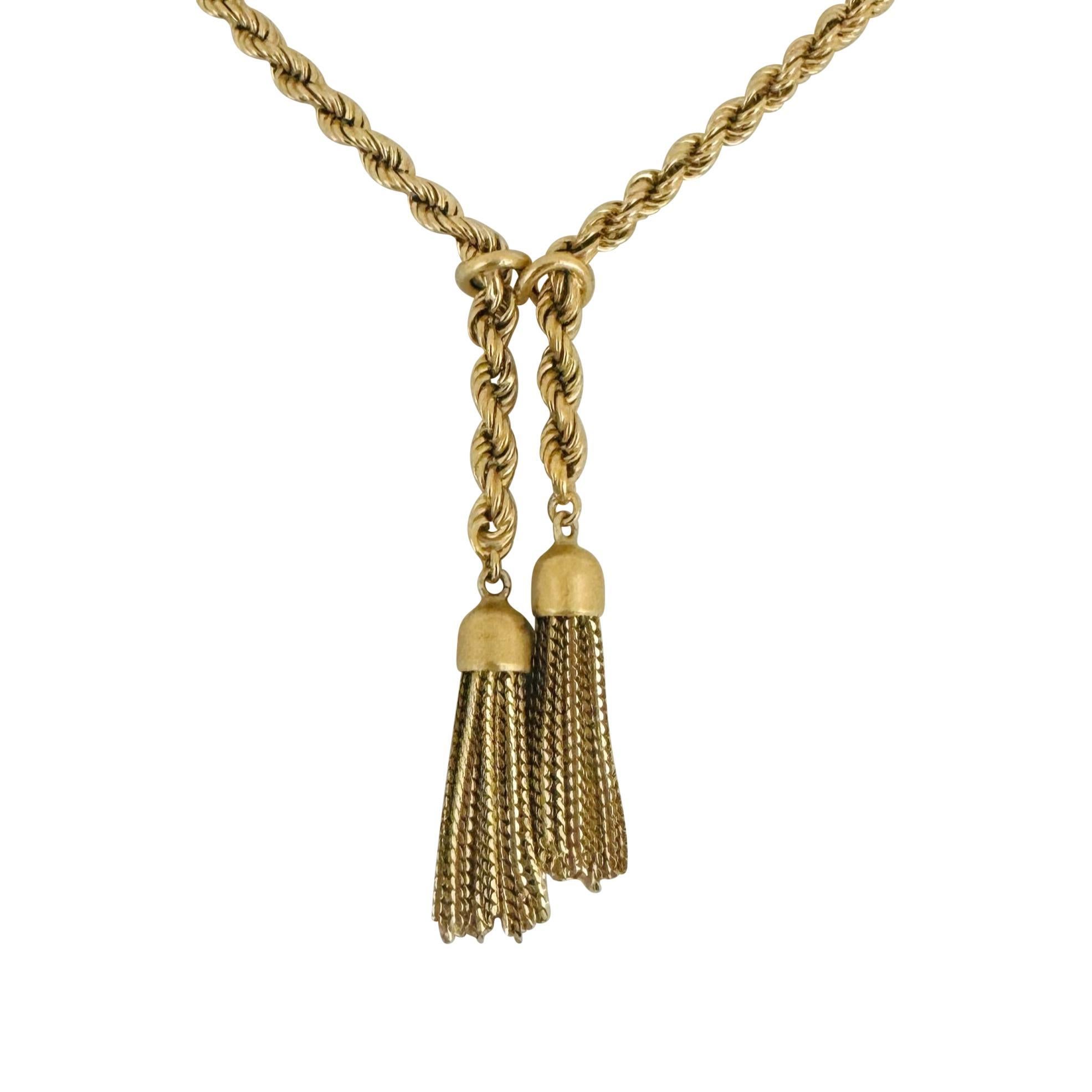 18 Karat Gelbgold 30g Vintage Damen Lariat Quaste Seil Halskette Italien 21