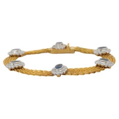 18K Yellow Gold 3.15 Ct Blue Sapphire and 1.35 Ct Diamond Chain Bracelet