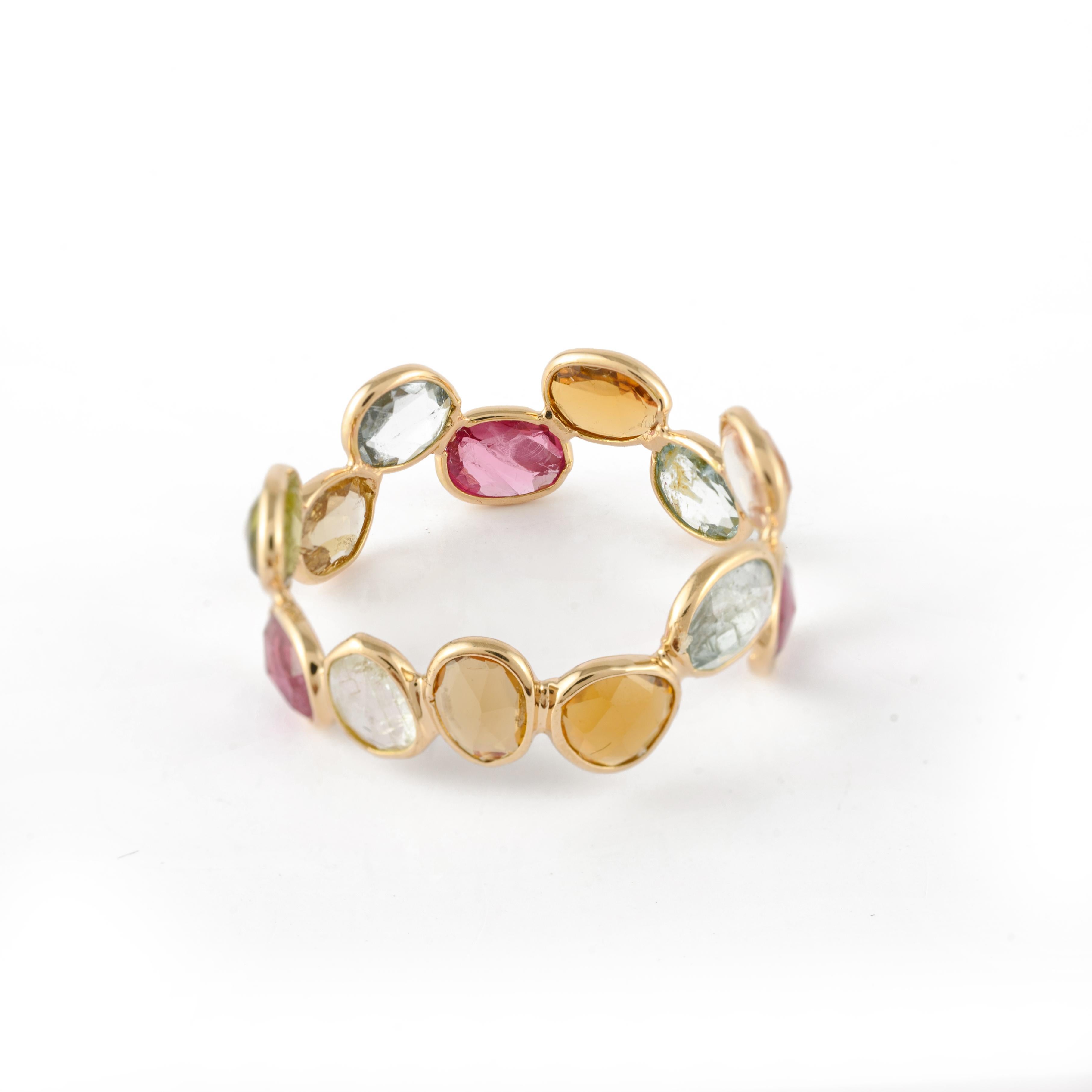 For Sale:  18k Yellow Gold 3.16 Carat Tourmaline Eternity Band Ring 5
