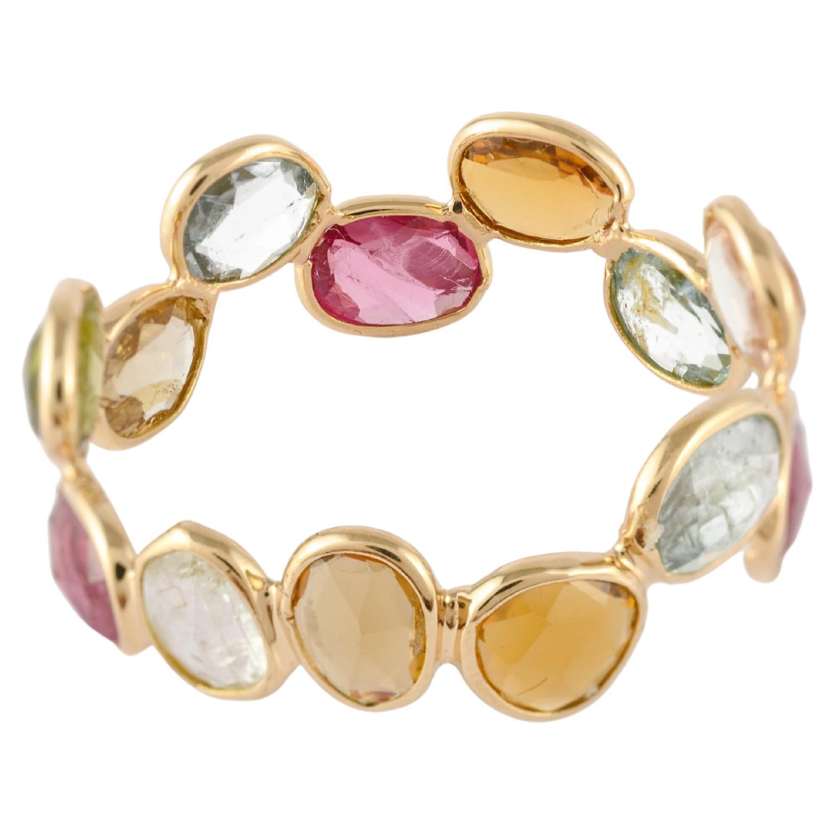 For Sale:  18k Yellow Gold 3.16 Carat Tourmaline Eternity Band Ring