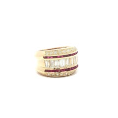 18k Yellow Gold 3.17ctw Baguette Diamond & Red Ruby Wide Fancy Band Ring