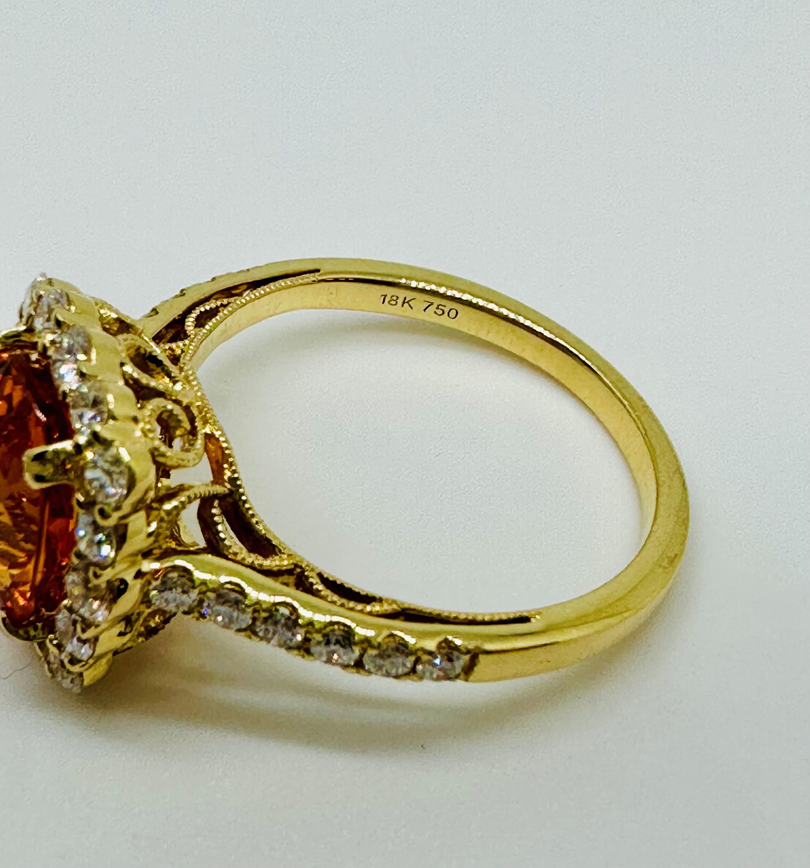 Oval Cut 18K Yellow Gold 3.21 Carat Spessartite & Diamond Cocktail Ring For Sale