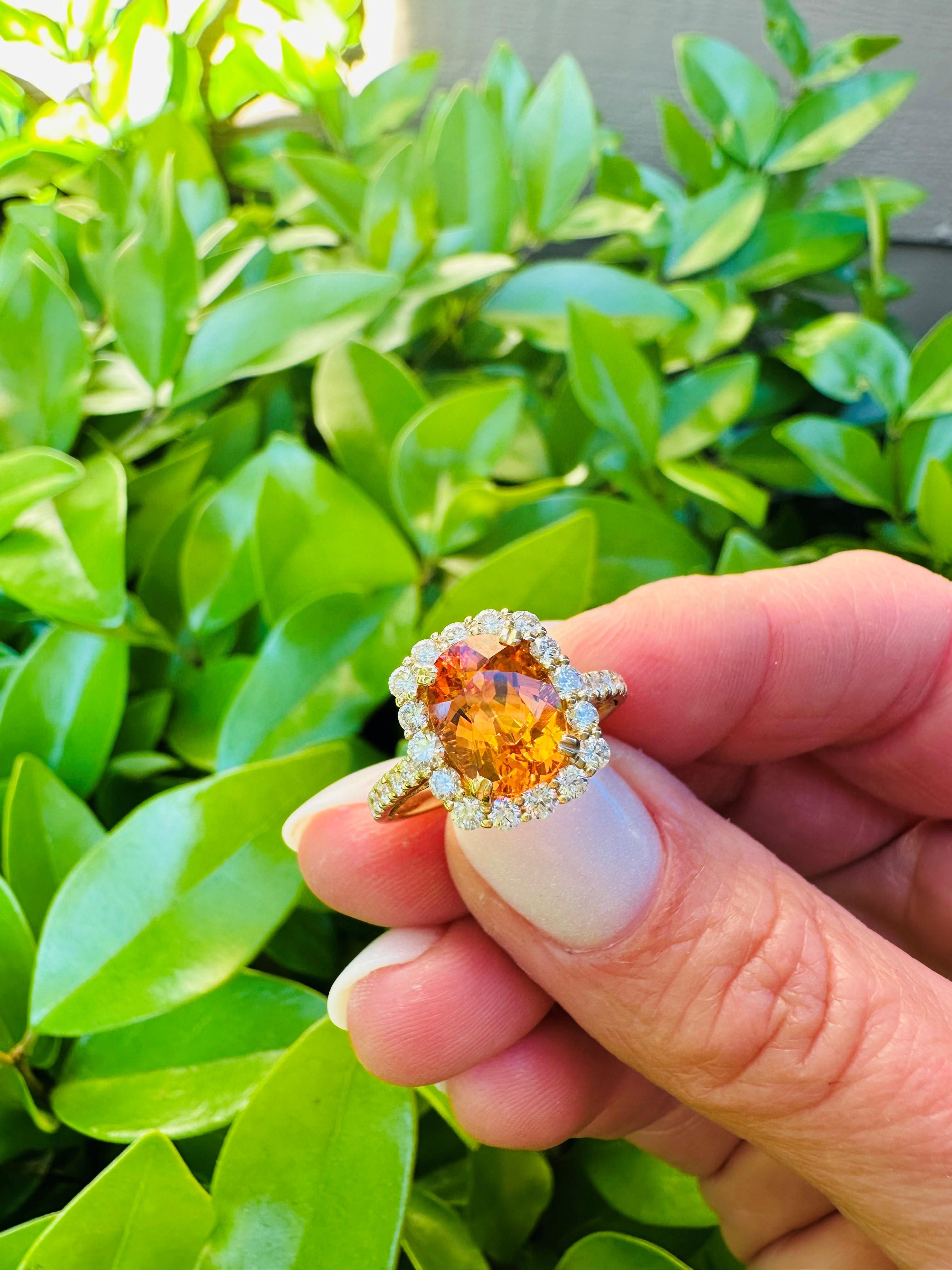 18K Yellow Gold 3.21 Carat Spessartite & Diamond Cocktail Ring In New Condition For Sale In Danville, CA
