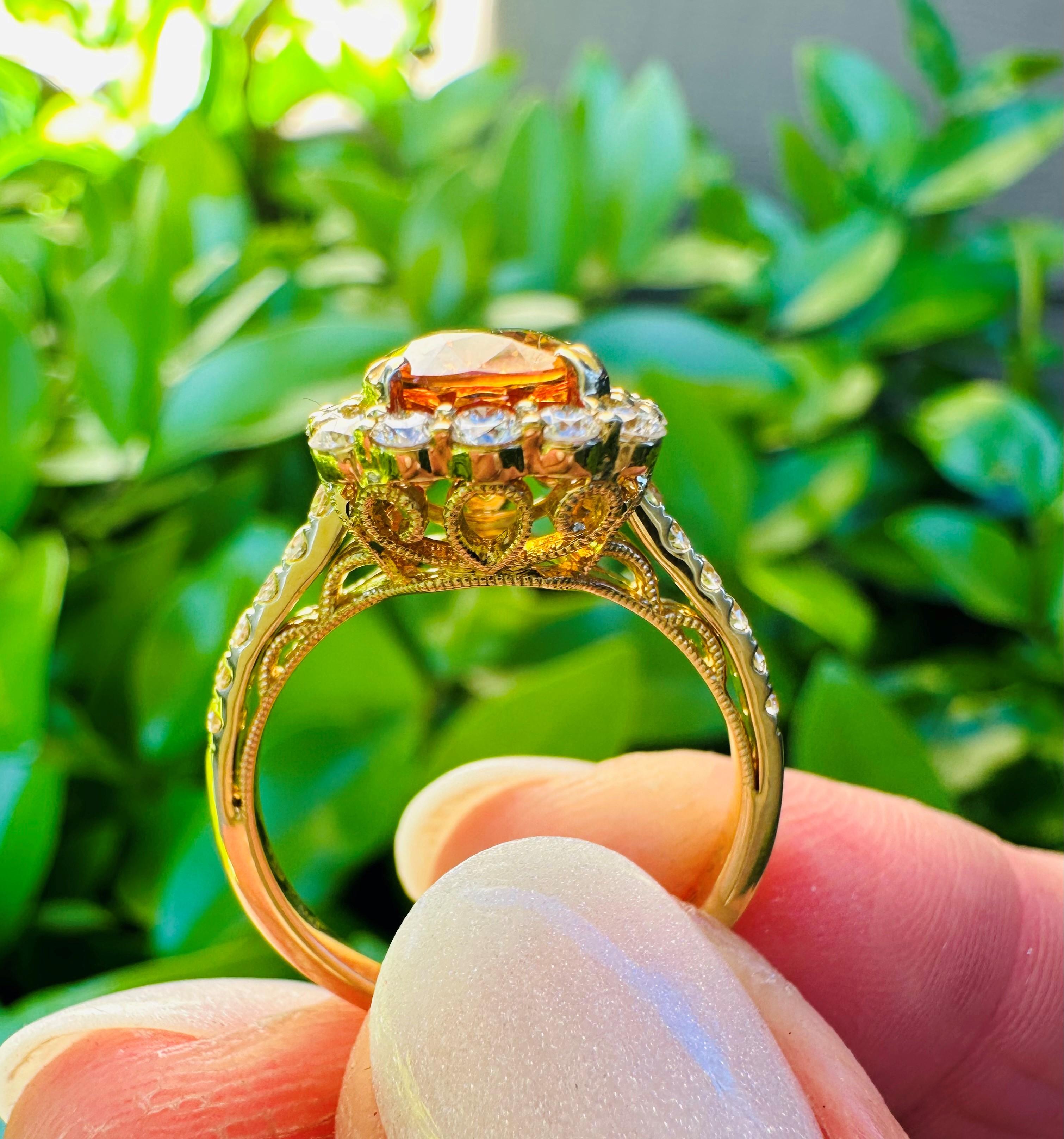 Men's 18K Yellow Gold 3.21 Carat Spessartite & Diamond Cocktail Ring For Sale