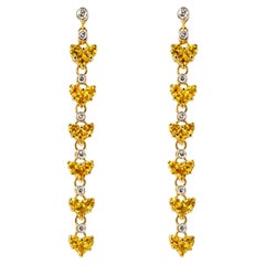 Boucles d'oreilles pendantes en or jaune 18K avec saphir jaune et diamant d'une valeur de 3,24 carats