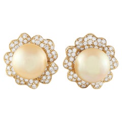 18K Gelbgold 3,25ct Diamant und goldene Perlen Blume Ohrringe MF32-011626