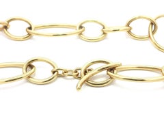 18k Yellow Gold 33.5" Long Open Link Chain Necklace w/ Toggle Clasp