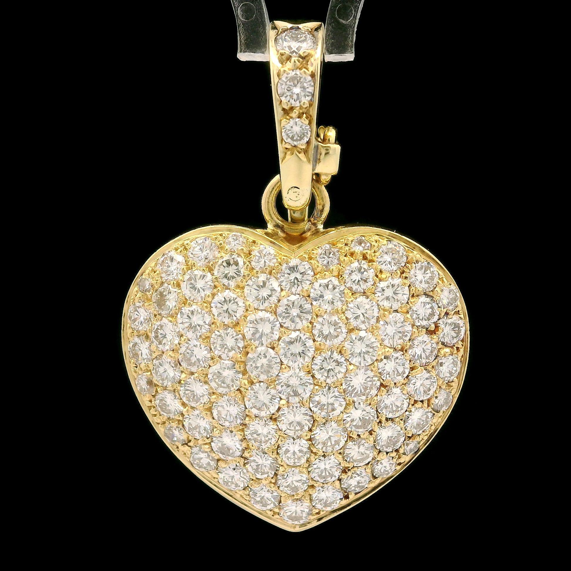 Brilliant Cut 18k Yellow Gold 3.36ctw Fiery Pave Diamond Large Heart Enhancer Pendant For Sale