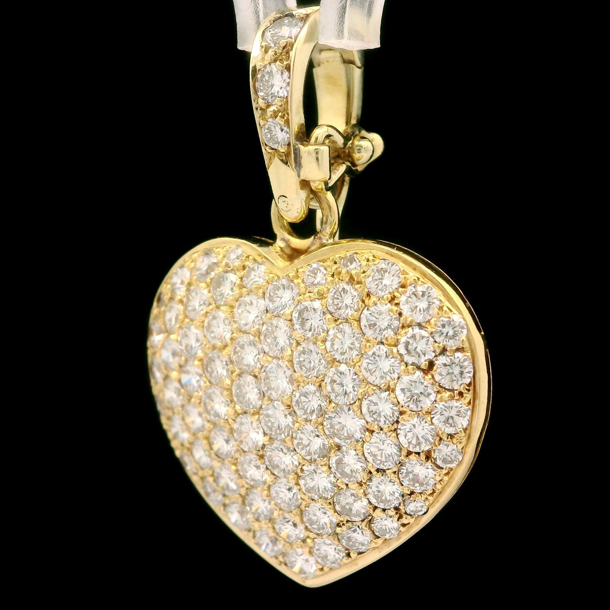 Women's 18k Yellow Gold 3.36ctw Fiery Pave Diamond Large Heart Enhancer Pendant For Sale