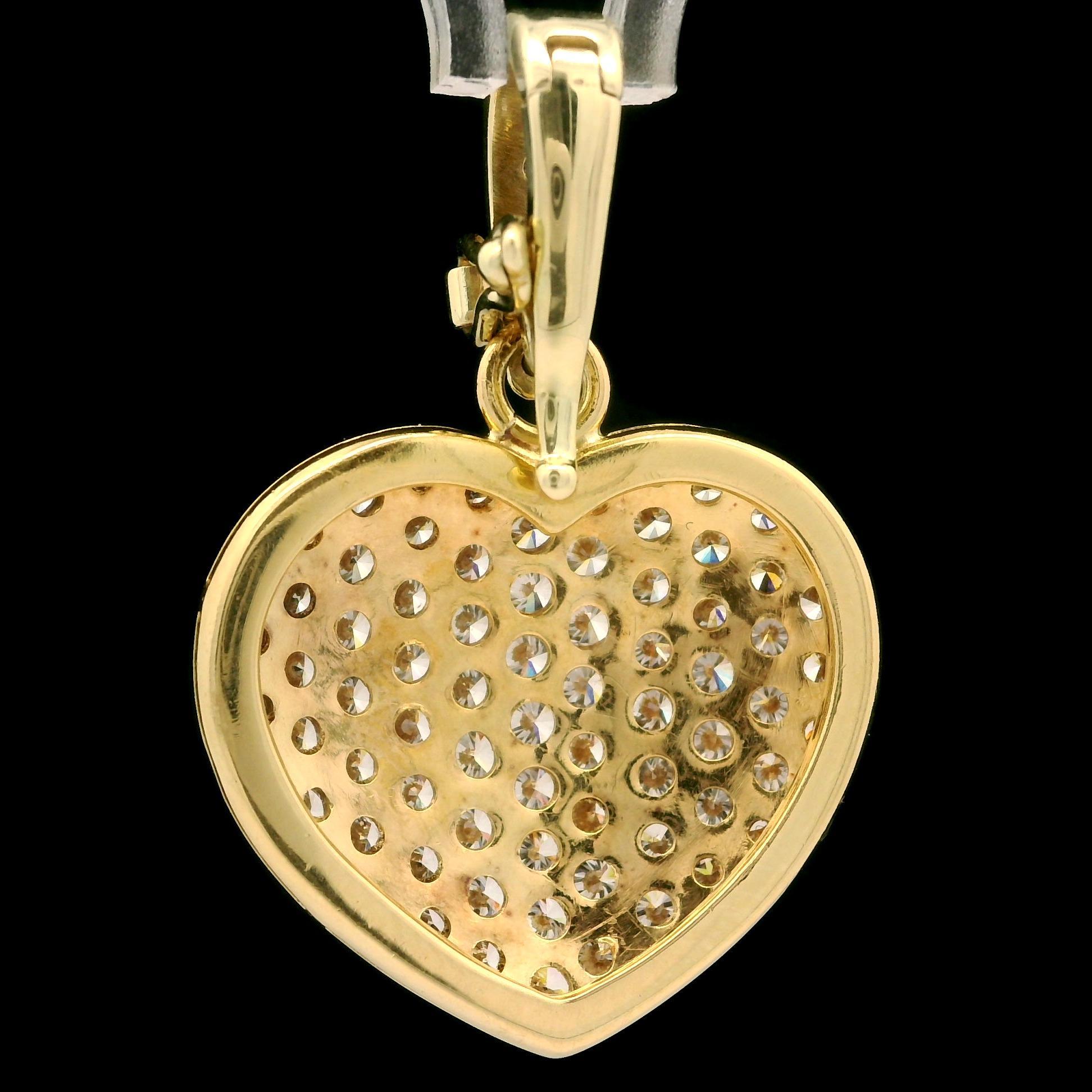 18k Yellow Gold 3.36ctw Fiery Pave Diamond Large Heart Enhancer Pendant For Sale 1