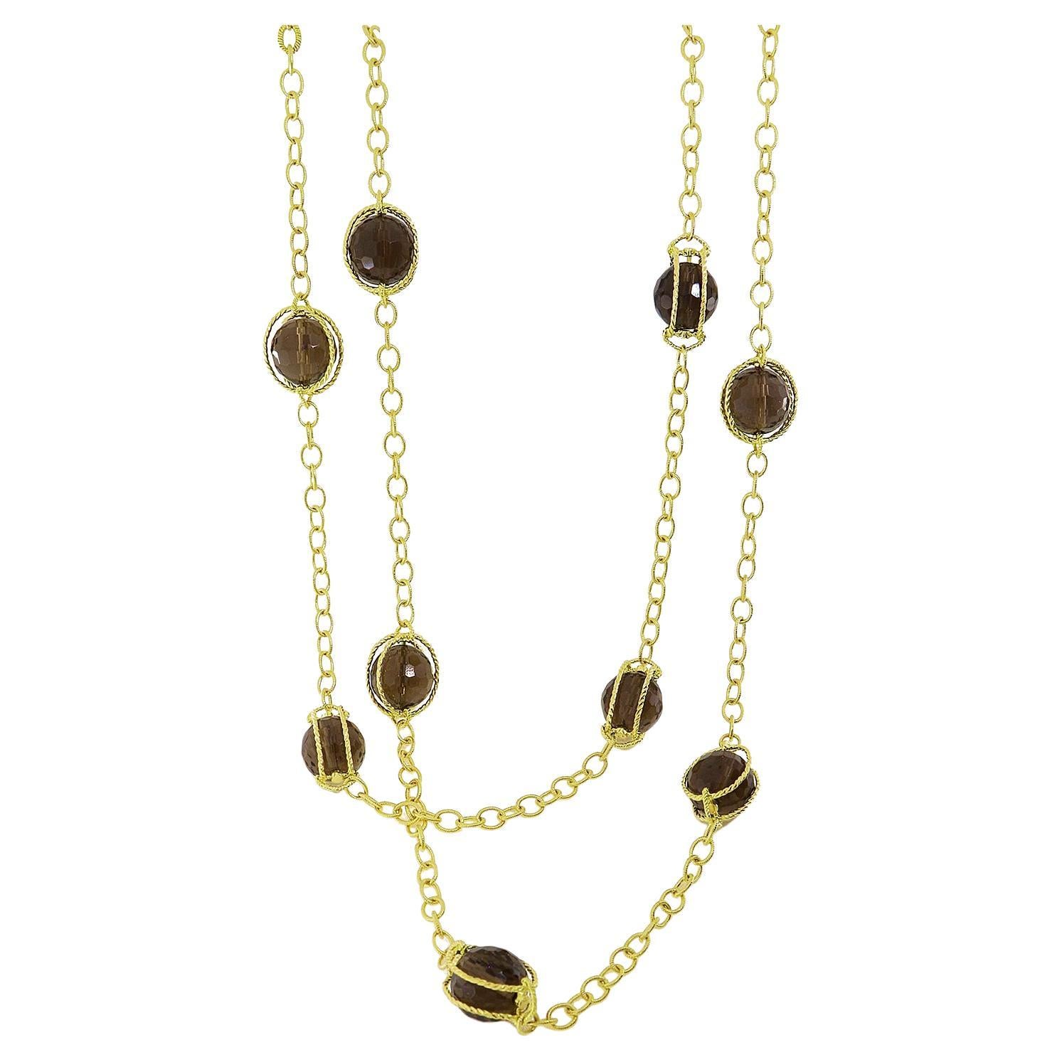 18K Yellow Gold 34-Inch Doppio Smokey Topaz Link Necklace