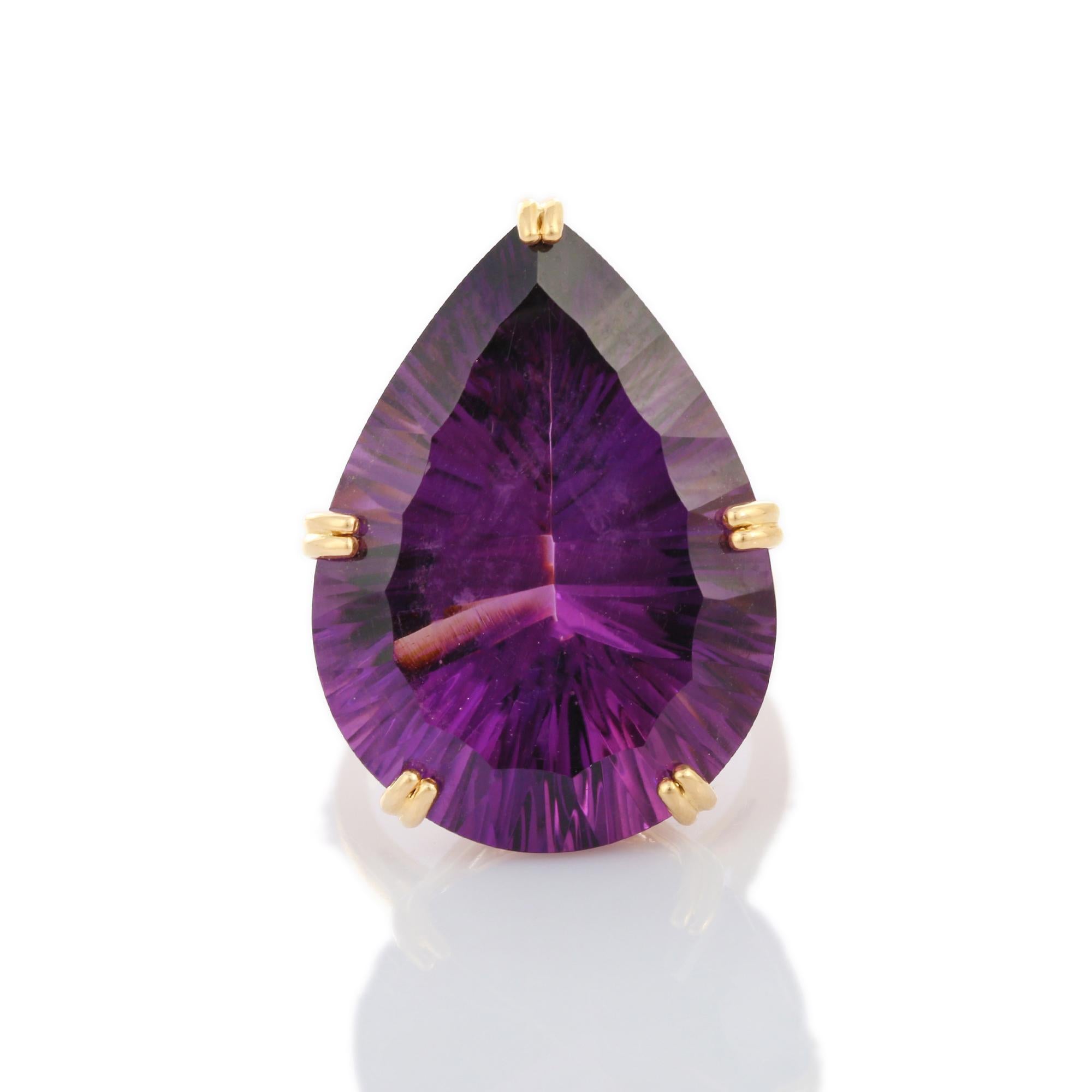 For Sale:  18K Yellow Gold 34.23 Carat Amethyst Cocktail Ring 11