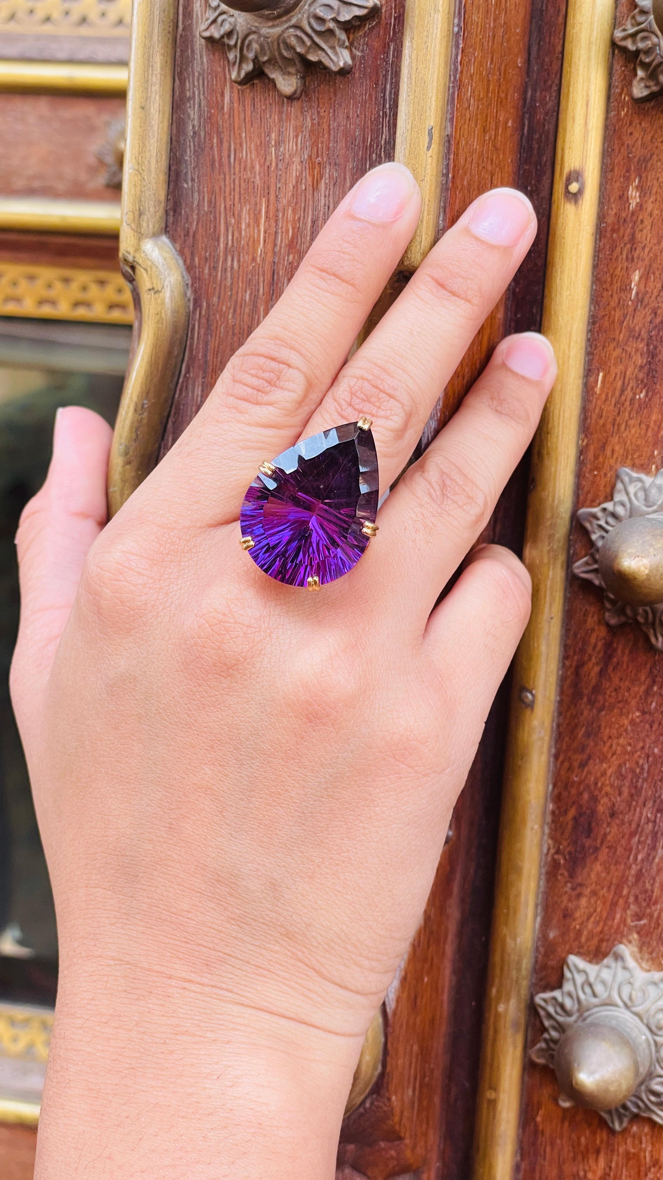 18K Yellow Gold 34.23 Carat Amethyst Cocktail Ring 2