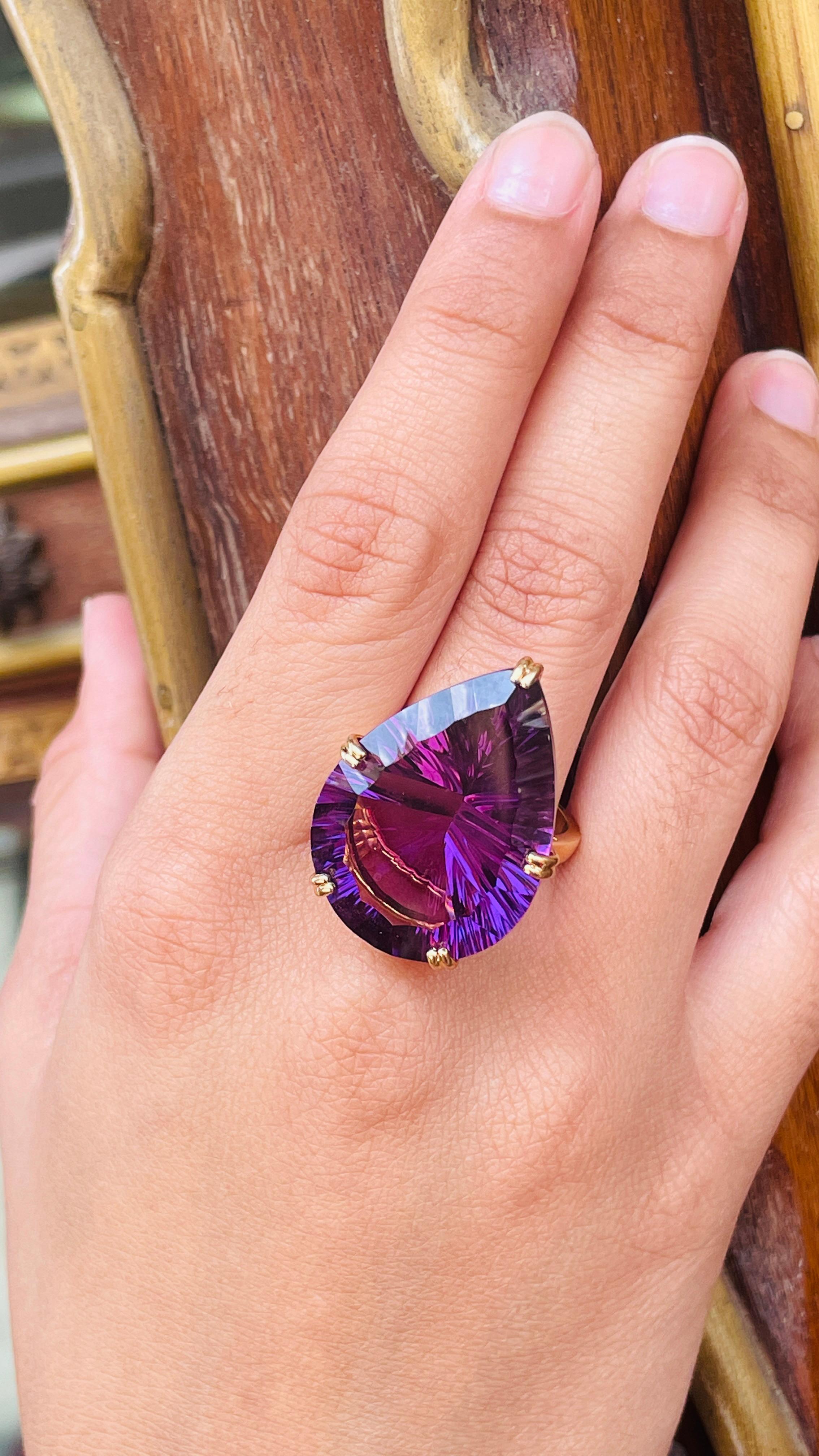 For Sale:  18K Yellow Gold 34.23 Carat Amethyst Cocktail Ring 16