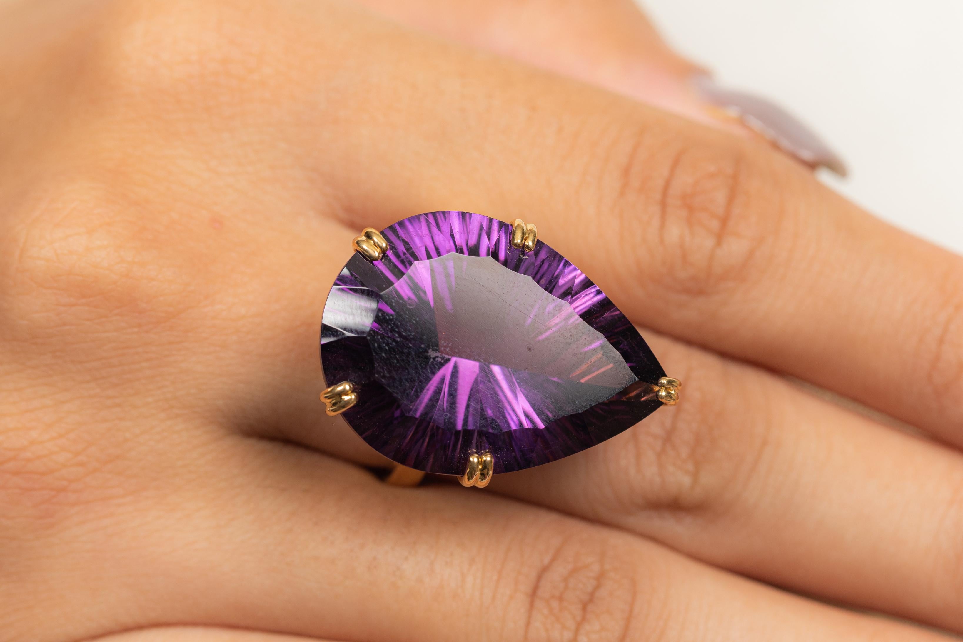 For Sale:  18K Yellow Gold 34.23 Carat Amethyst Cocktail Ring 3