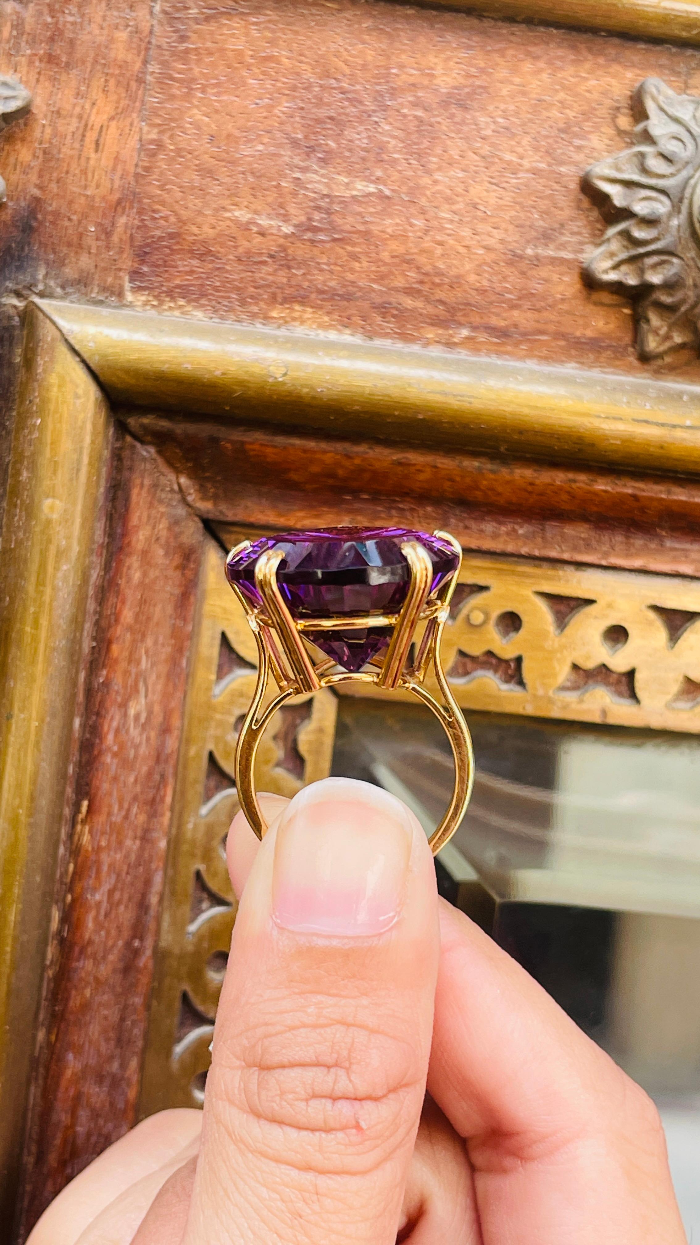 For Sale:  18K Yellow Gold 34.23 Carat Amethyst Cocktail Ring 18