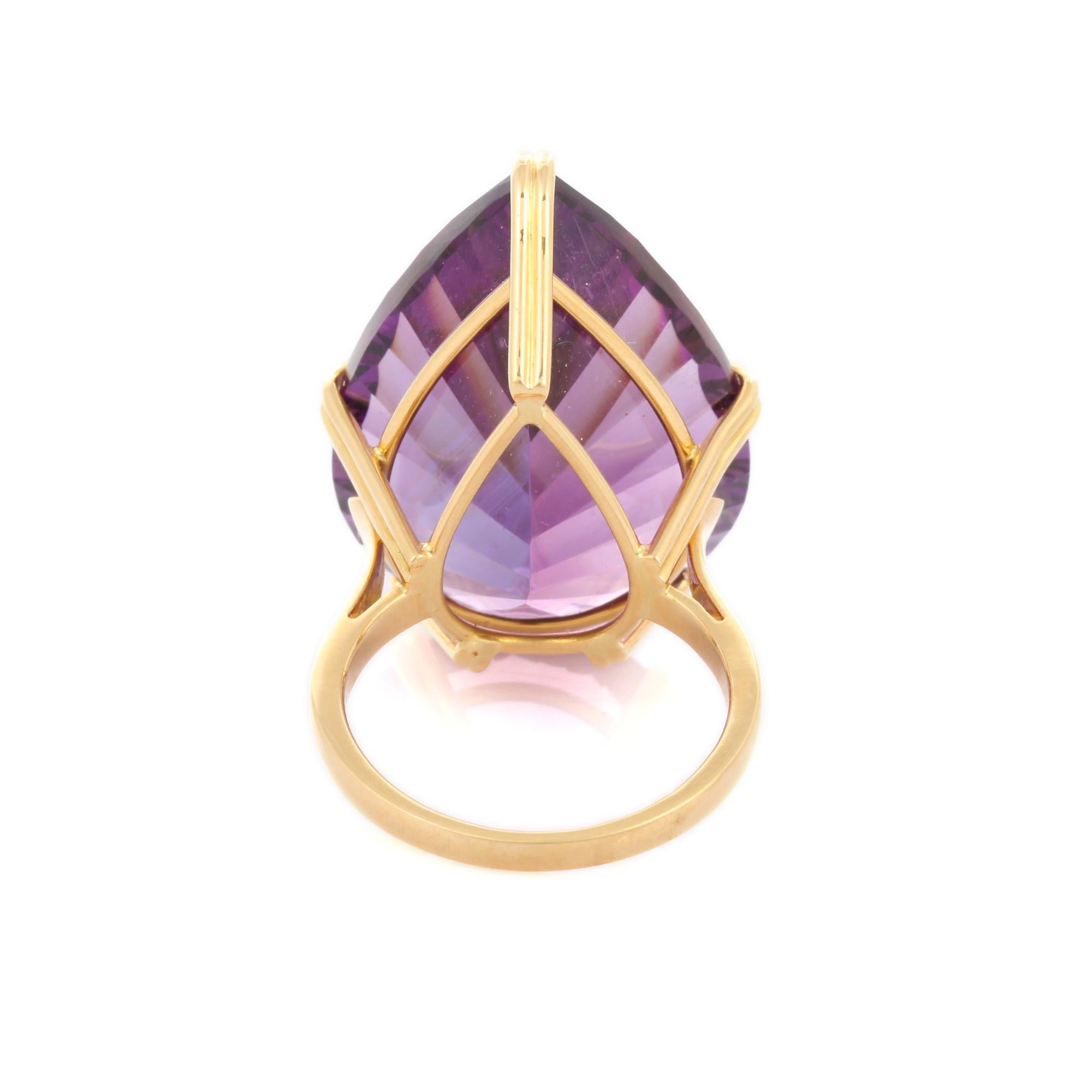 For Sale:  18K Yellow Gold 34.23 Carat Amethyst Cocktail Ring 7
