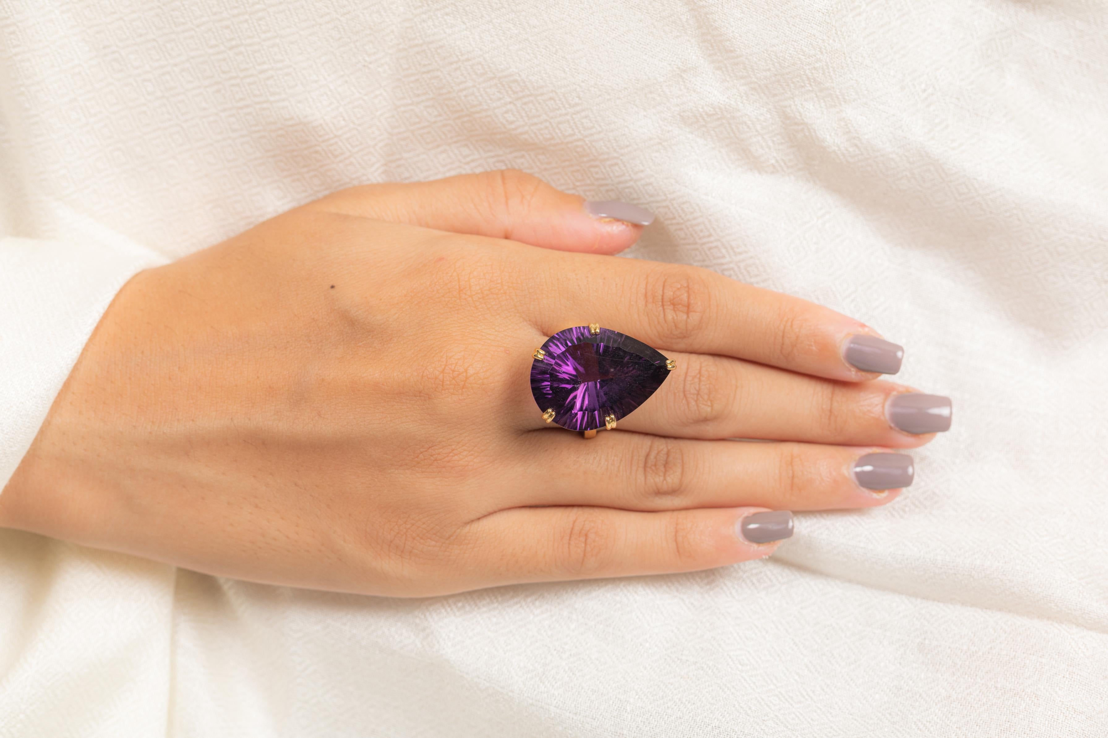 For Sale:  18K Yellow Gold 34.23 Carat Amethyst Cocktail Ring 10