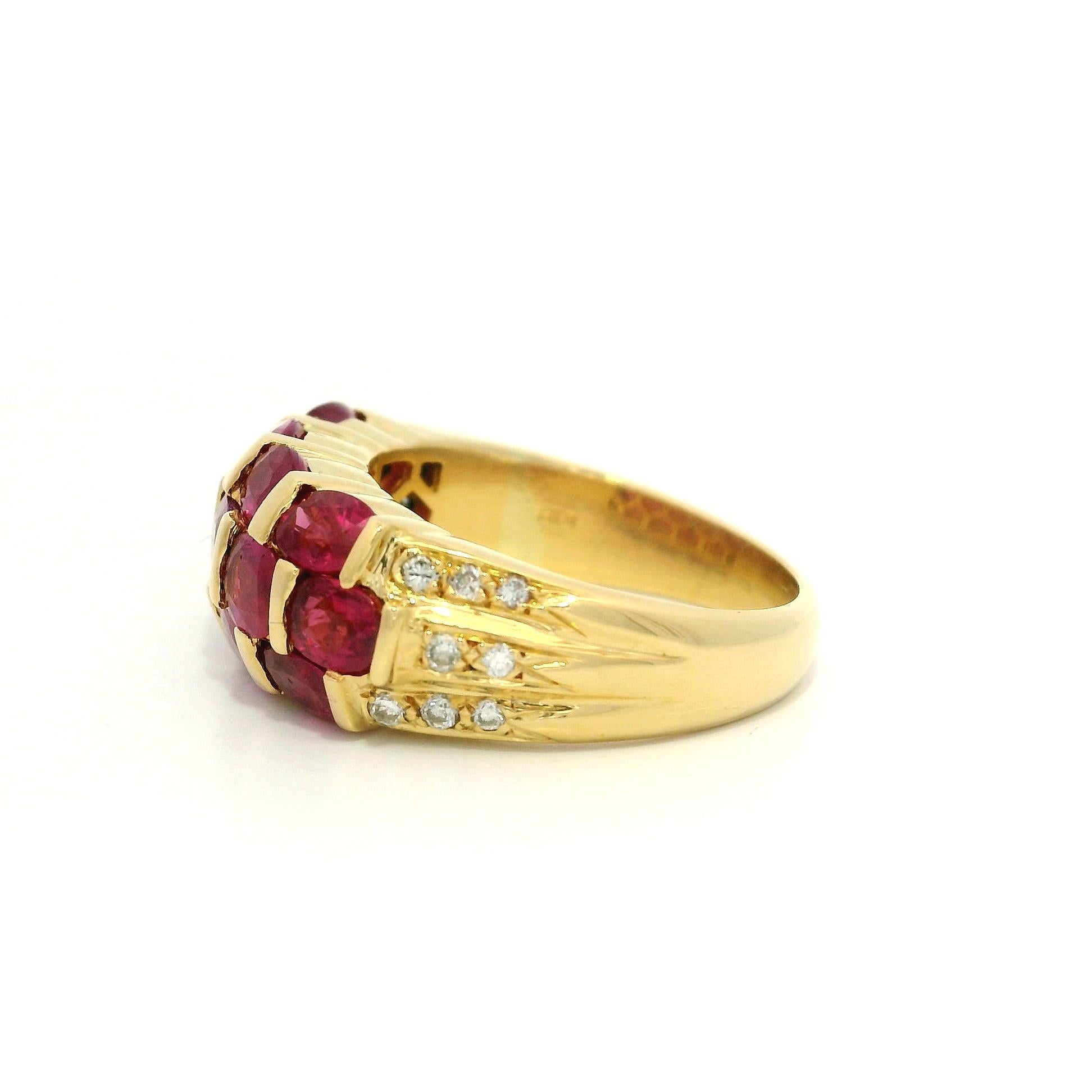 Anello a fascia larga e bombata in oro giallo 18k con rubino e diamante incastonati a barra ovale da 3,47 carati in vendita 3
