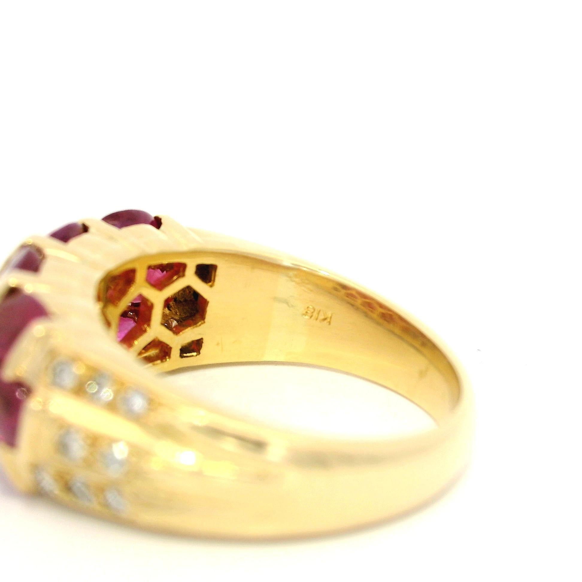 Anello a fascia larga e bombata in oro giallo 18k con rubino e diamante incastonati a barra ovale da 3,47 carati in vendita 4