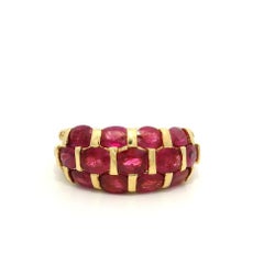 18k Yellow Gold 3.47ctw Oval Bar Set Ruby & Diamond Wide Domed Band Ring