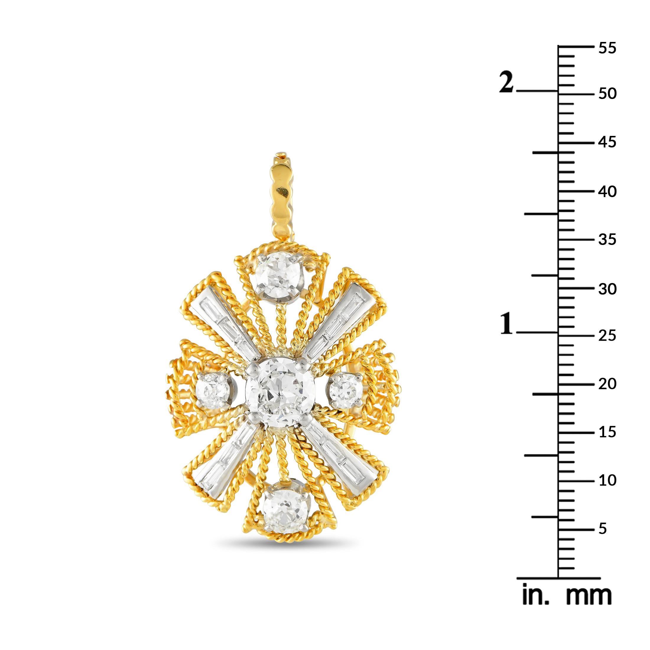Round Cut 18K Yellow Gold 3.48ct Diamond Pendant