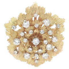 18k Yellow Gold 3.49ctw Diamond Textured Layered Flower Enhancer Pendant Brooch