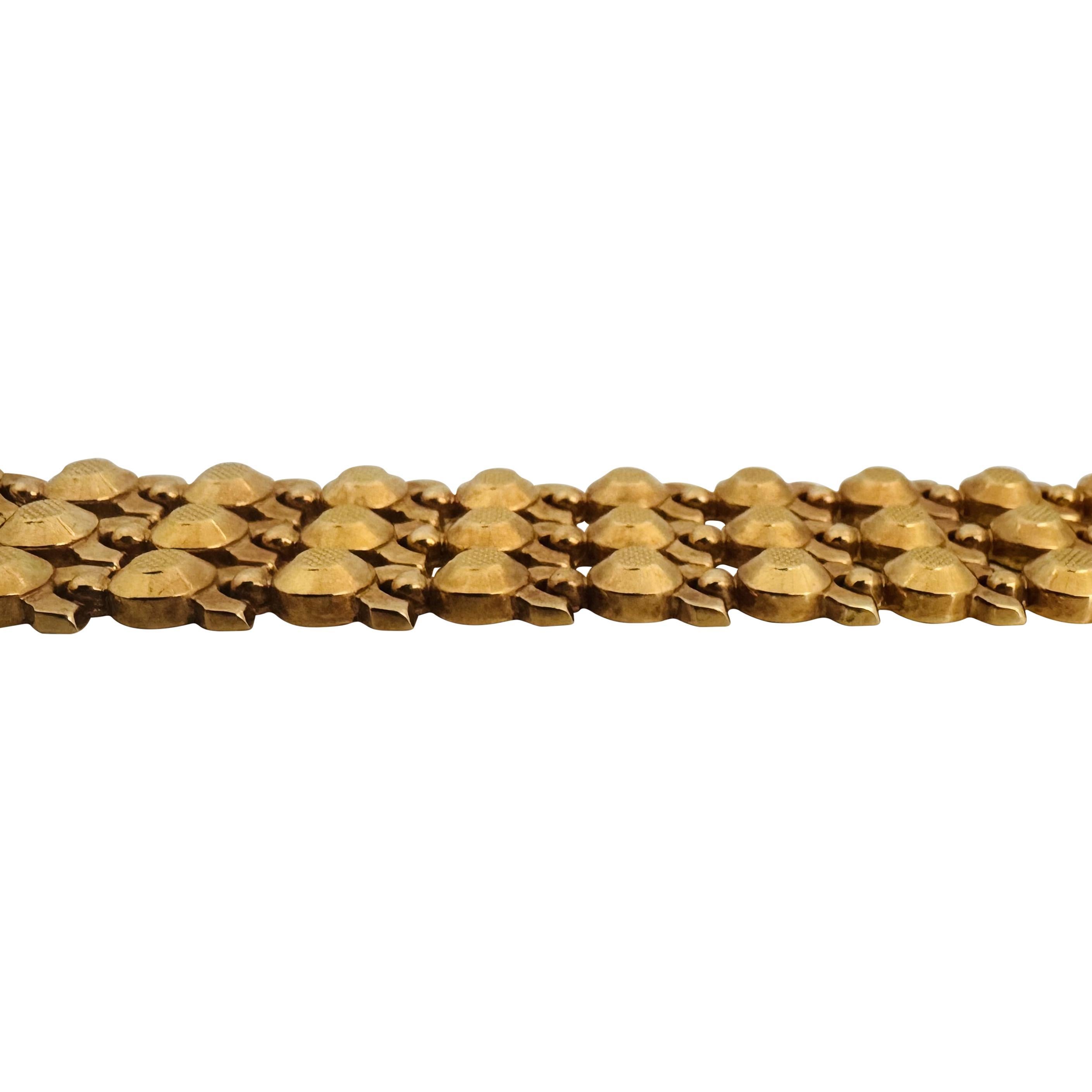 18k Gelbgold 34g Vintage Damen 26mm Breites ausgefallenes Gliederarmband Italien 7,5