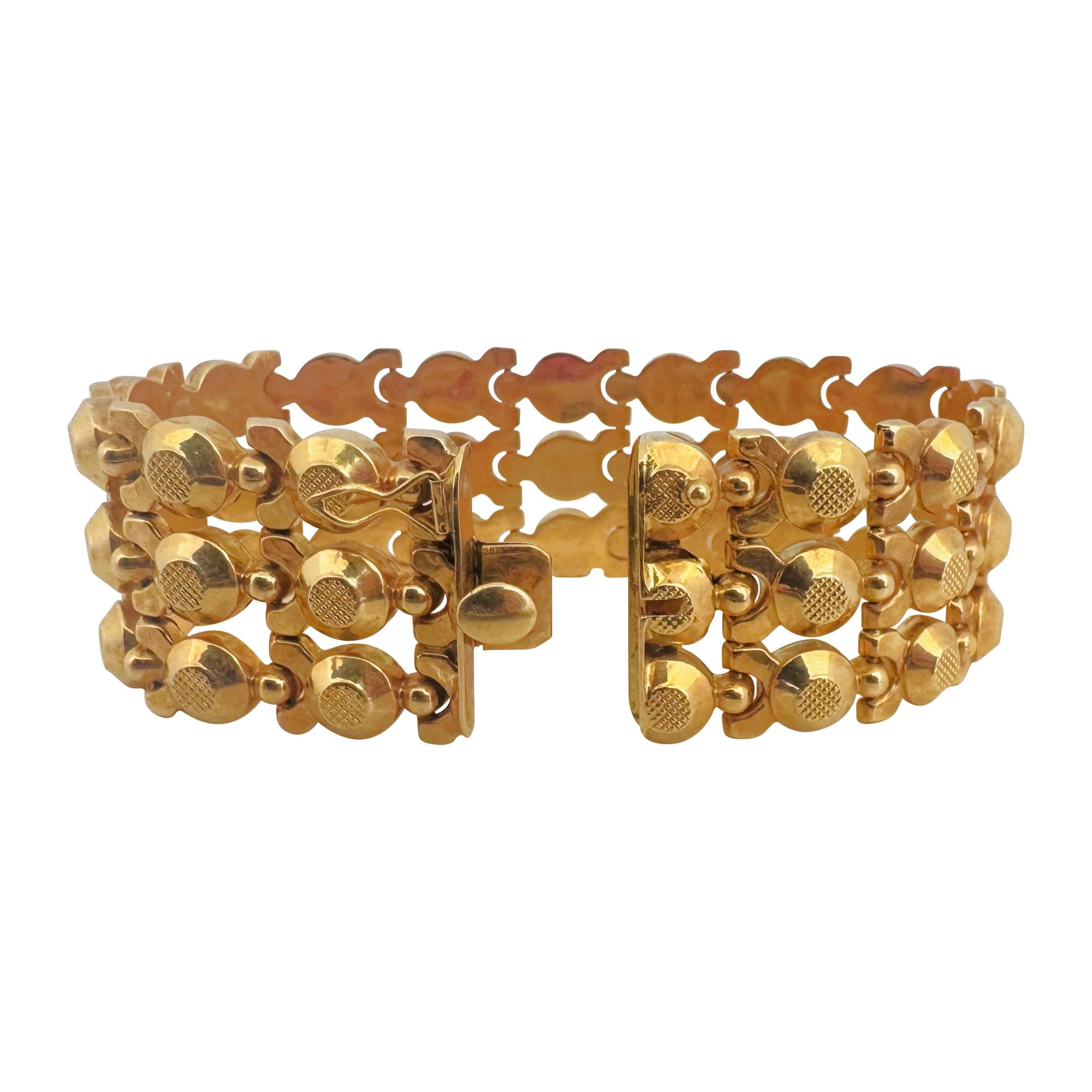 18k Gelbgold 34g Vintage Damen 26mm Breites ausgefallenes Gliederarmband Italien 7,5