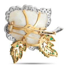 18K Yellow Gold 3.50ct Diamond, Emerald and Sapphire Flower Brooch MF08-013026