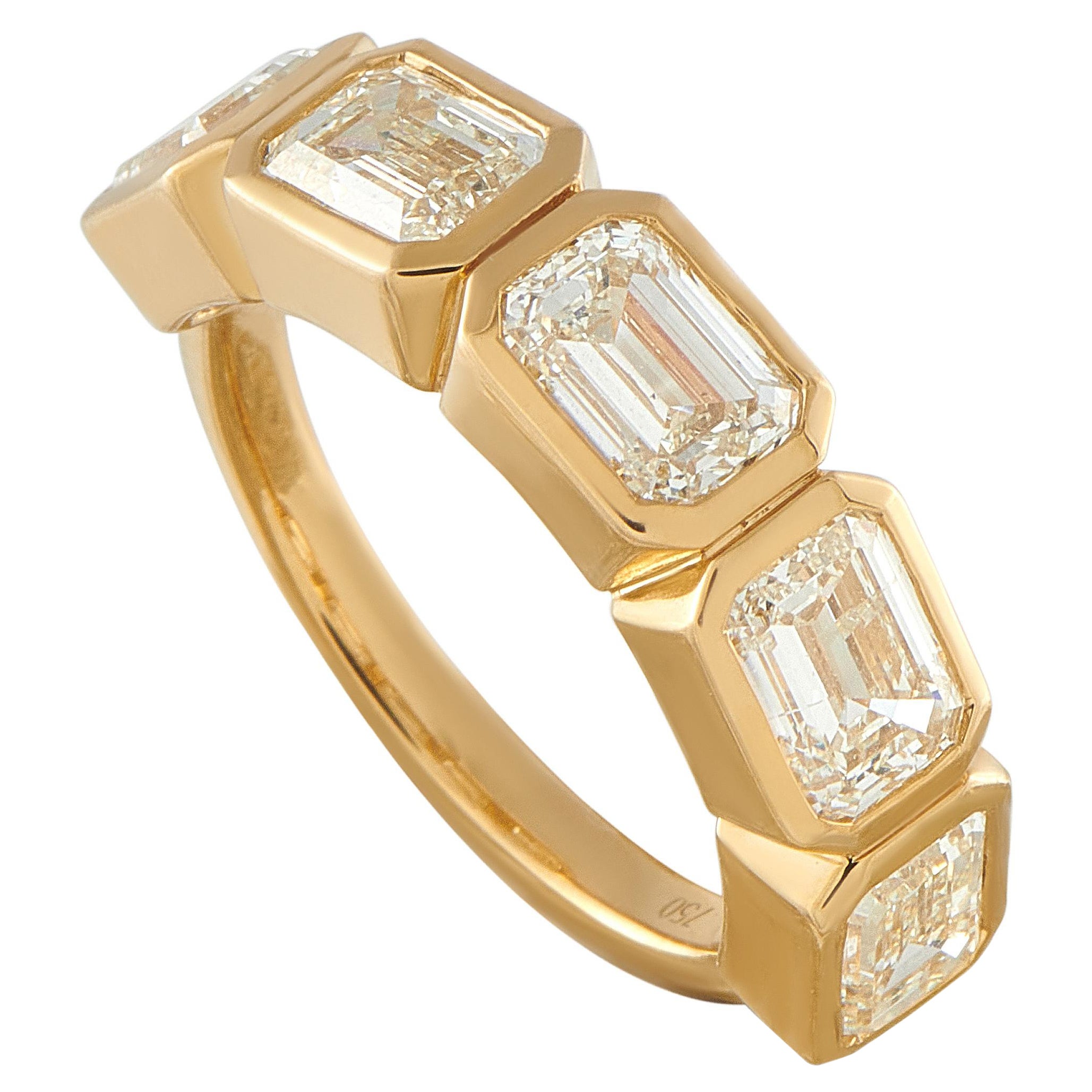 18K Gelbgold 3,52 ct Diamant Smaragd-Schliff Ring ALR-18349-Y im Angebot