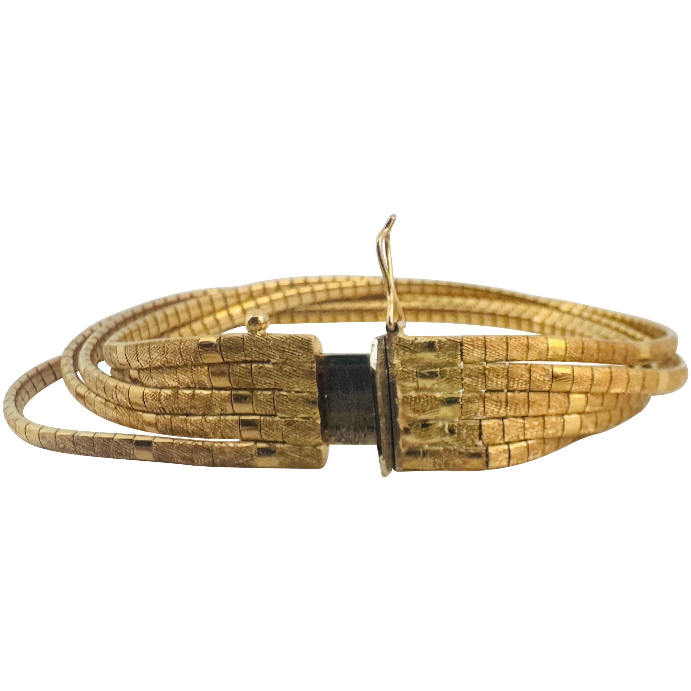 Oro giallo 18k 35.4g Bracciale Omega a cinque fili vintage pesante Italia 7.25
