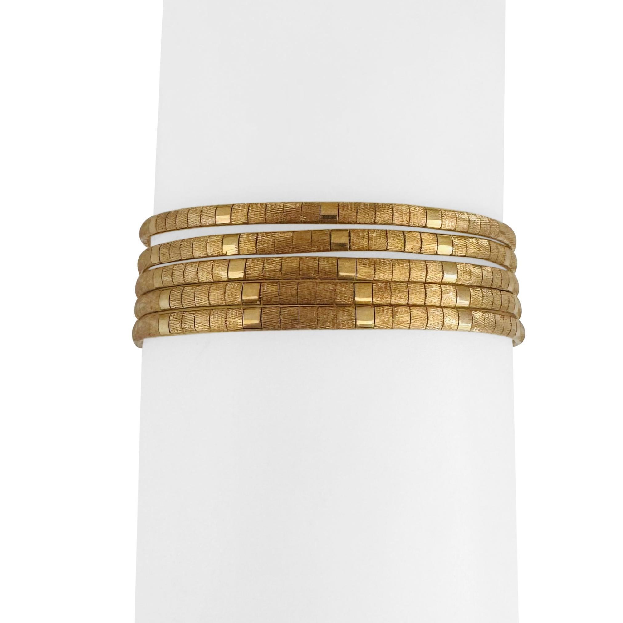Oro giallo 18k 35.4g Bracciale Omega a cinque fili vintage pesante Italia 7.25
