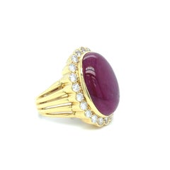 18K Yellow Gold 35.7ct Ruby Cabochon & 2.2ct Diamond Ring Size 10 20.9g
