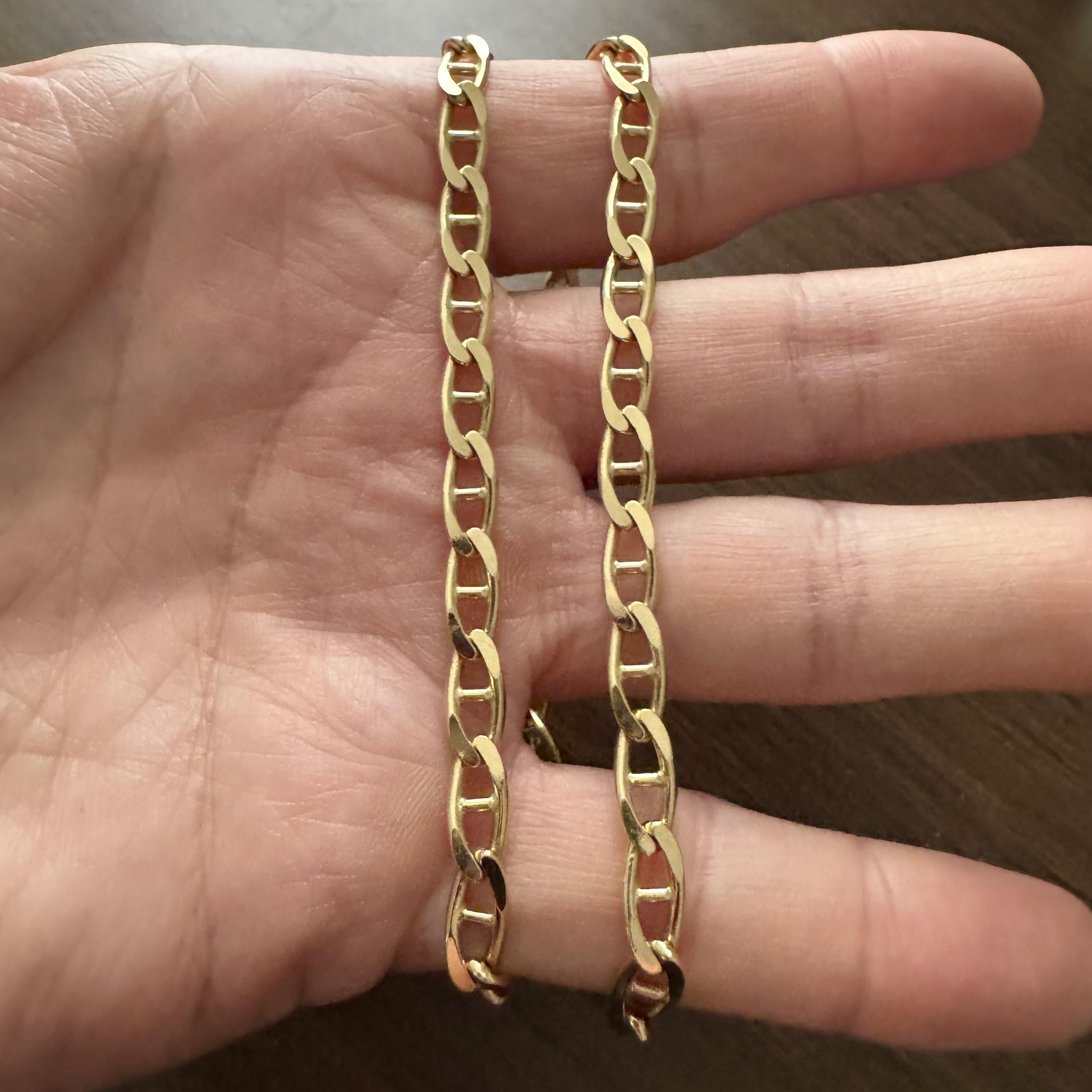 Condition:  Excellent Condition, Professionally Cleaned and Polished
Metal:  18k Gold (Marked, and Professionally Tested)
Weight:  36.2g
Length:  19.5 Inches
Width:  5.5mm
Closure: Lobster Claw
Markings:  