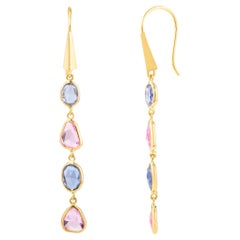18k Yellow Gold 3.66 Carats Multi Sapphire Chain Drop Earrings for Girlfriend